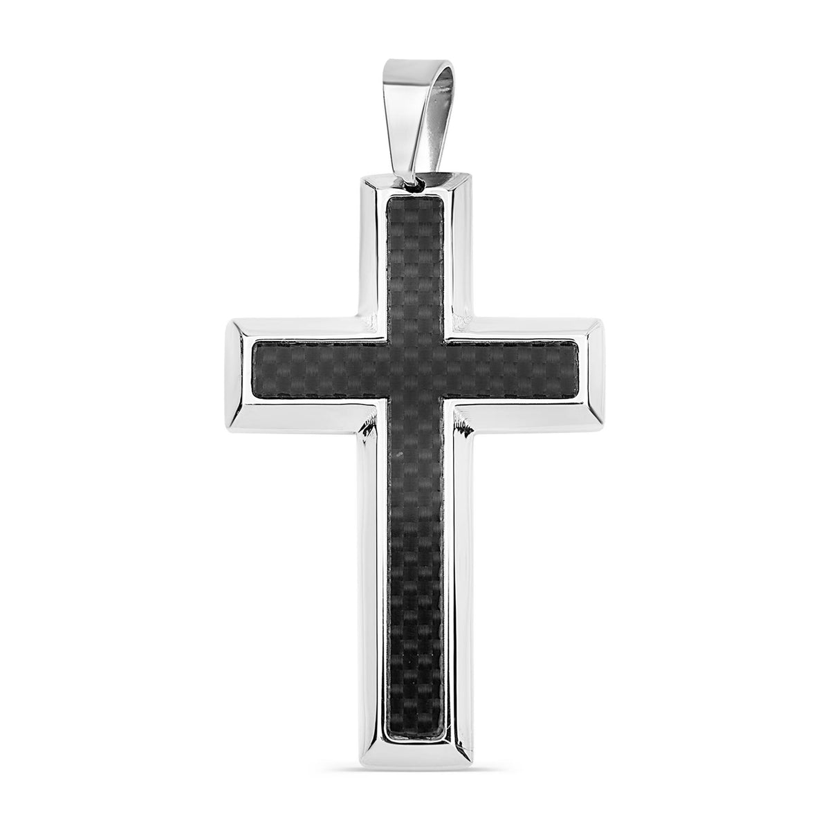 Engravable Black Carbon Fiber Cross Stainless Steel Necklace