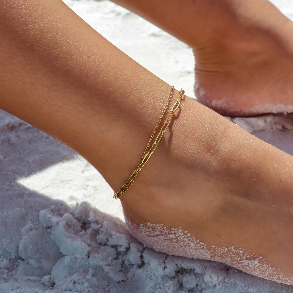 2 Row Loop and Paperclip Chain Keeper ANKLET