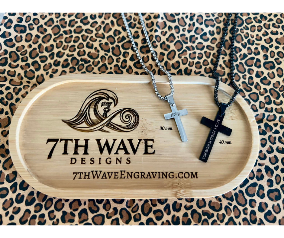 Engravable Cross Pendant With Rounded Box Chain