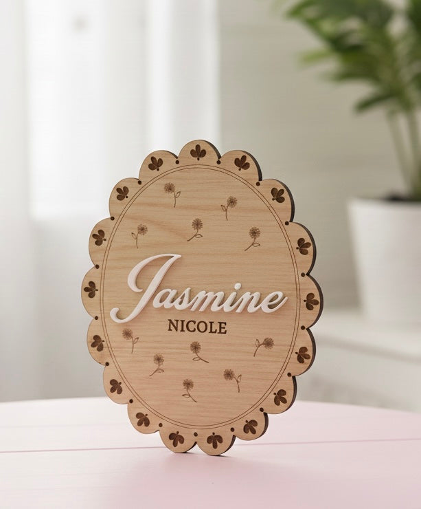 Oval Scalloped Baby Name Photo Prop Sign