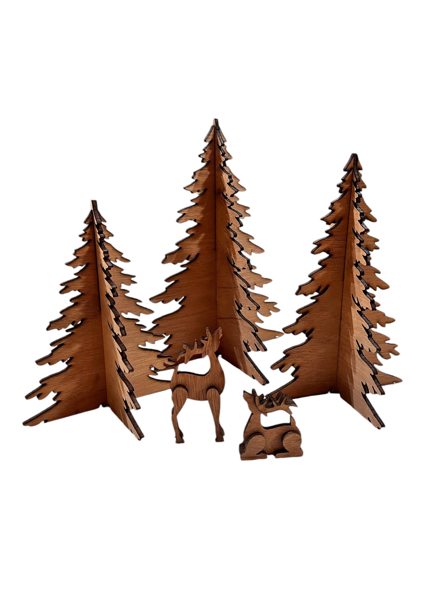 5 Piece Wooden Trees and Deer Set