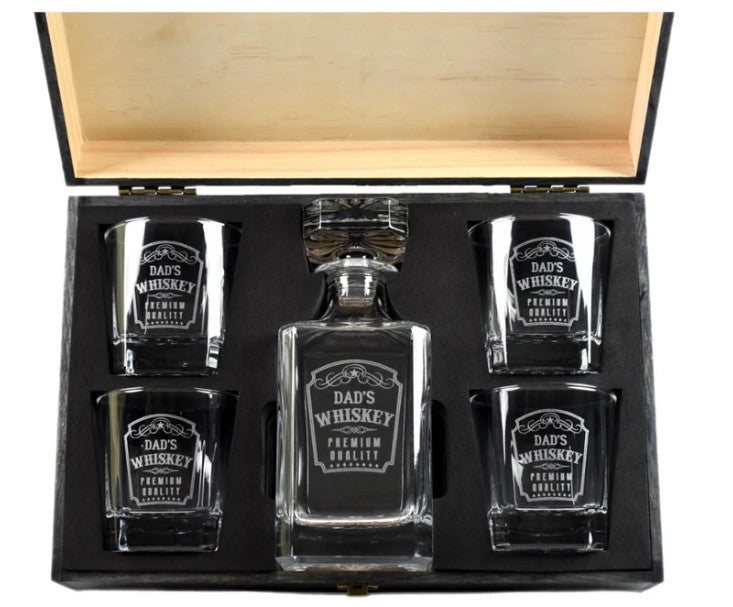 Whiskey Decanter & Glass Set in Wood Box