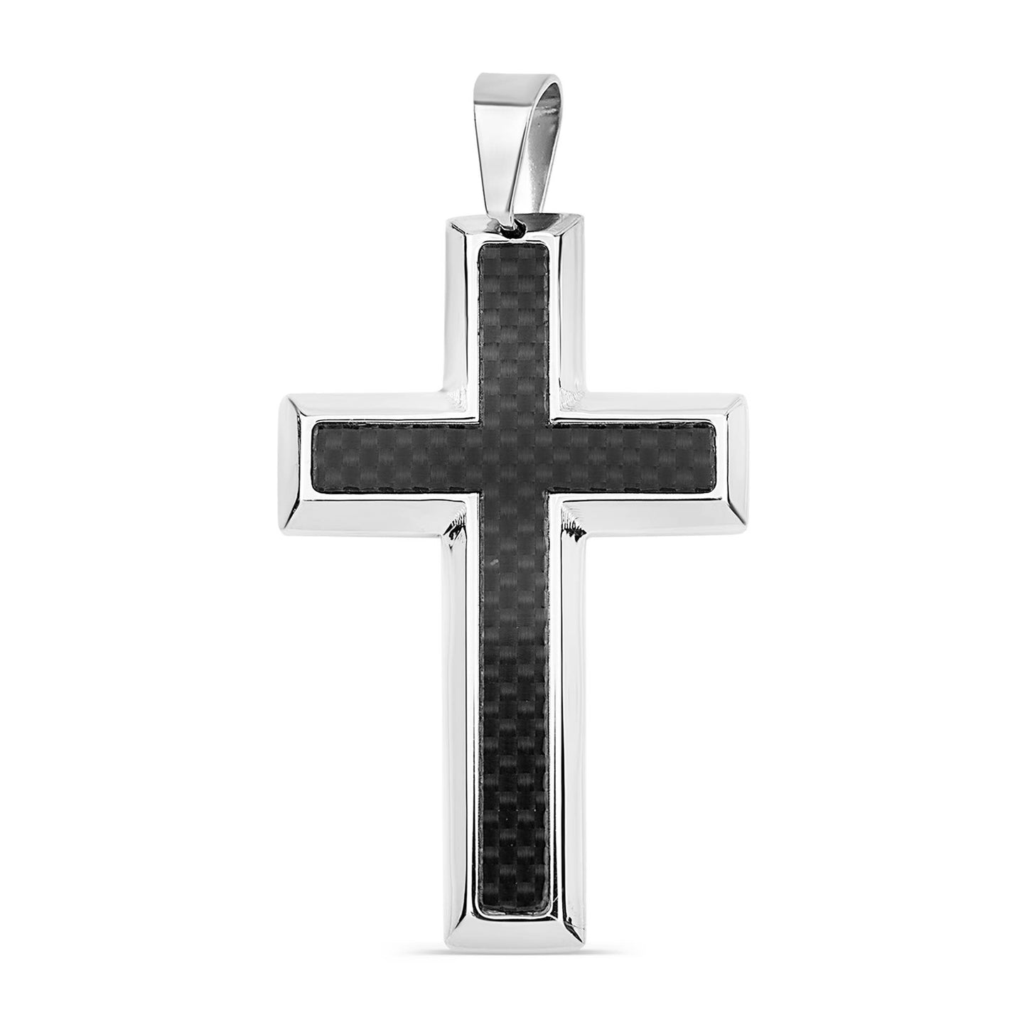 Black Carbon Fiber Cross Stainless Steel Keychain or Necklace