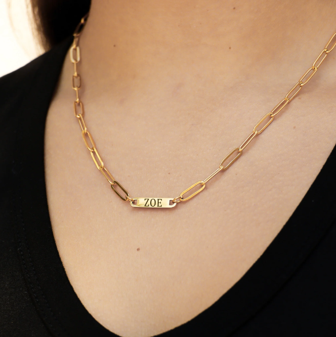Engravable Paperclip Bar Necklace