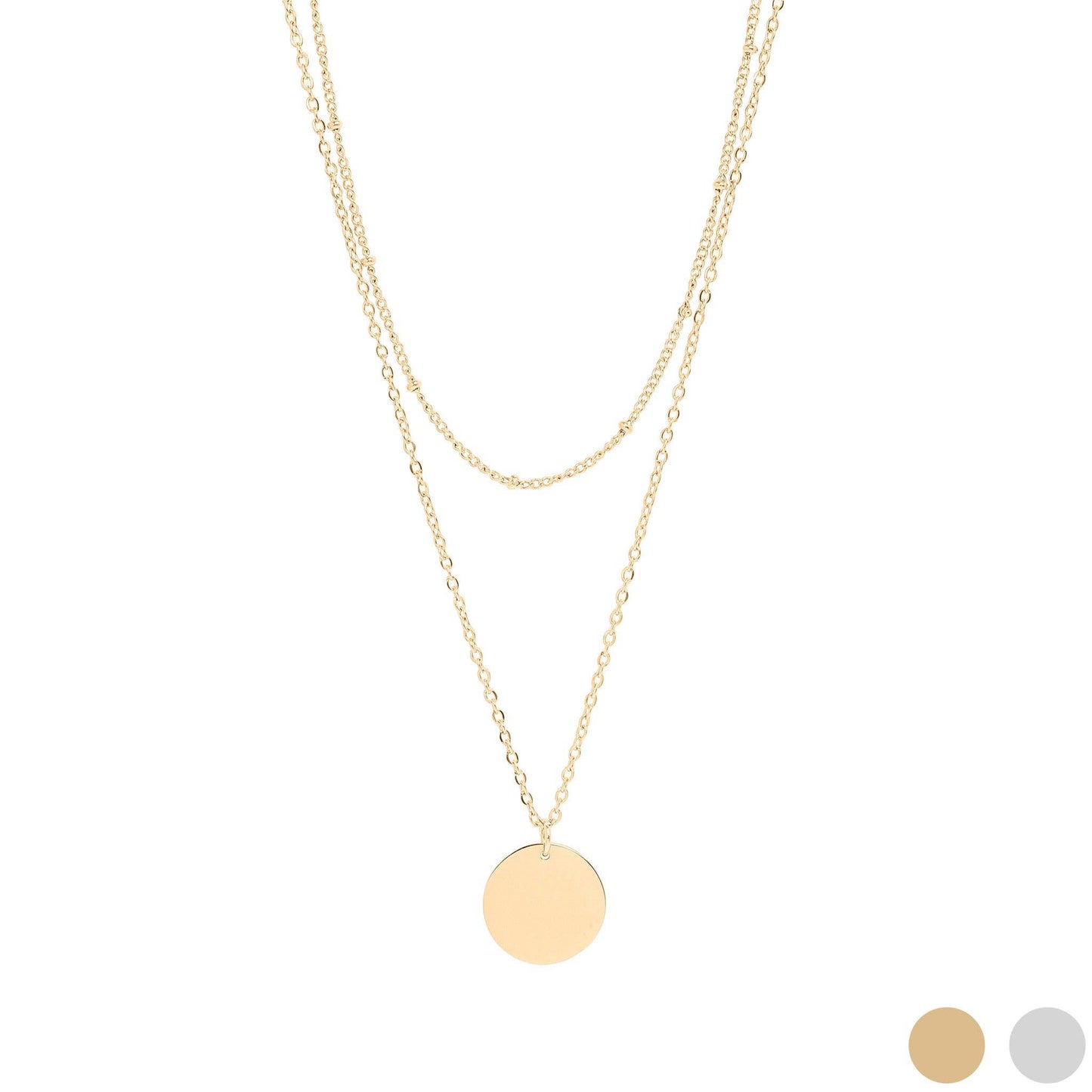 Engravable Loop and Satellite Chain Blank Disk Layered Necklace