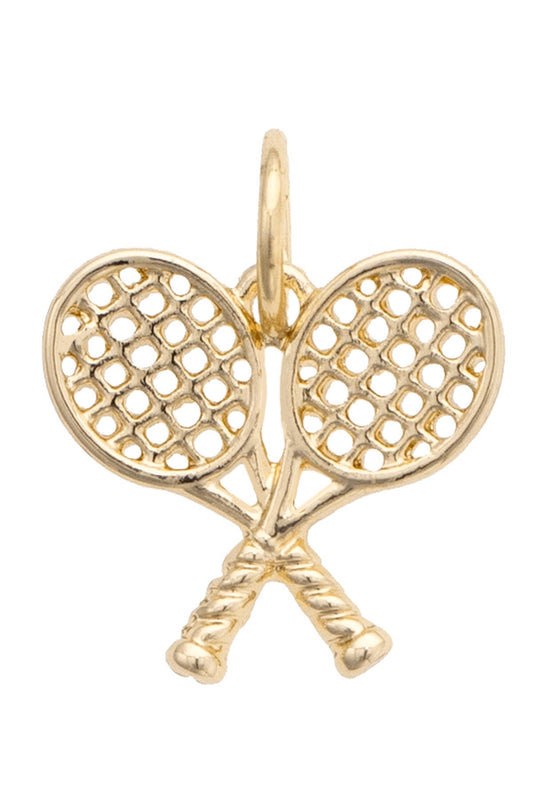 Double Tennis Racquet Charm in Shiny Gold