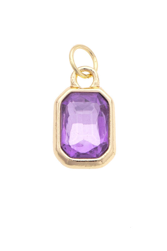 Emerald Cut Rhinestone Charm in Purple