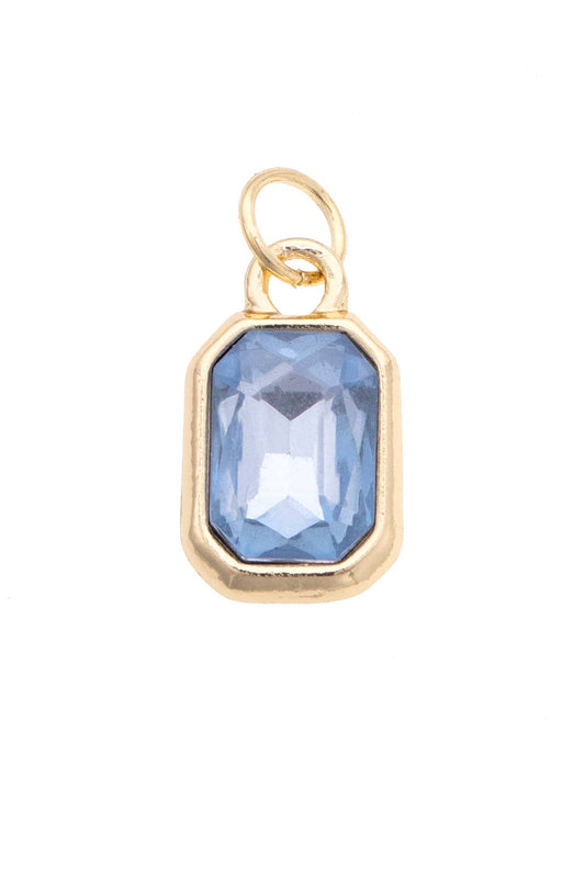Emerald Cut Rhinestone Charm in Light Blue