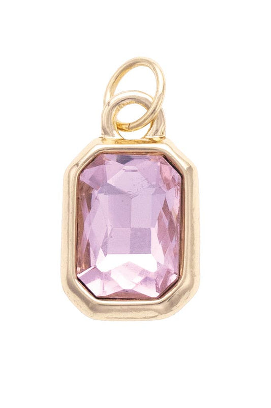 Emerald Cut Rhinestone Charm in Light Pink