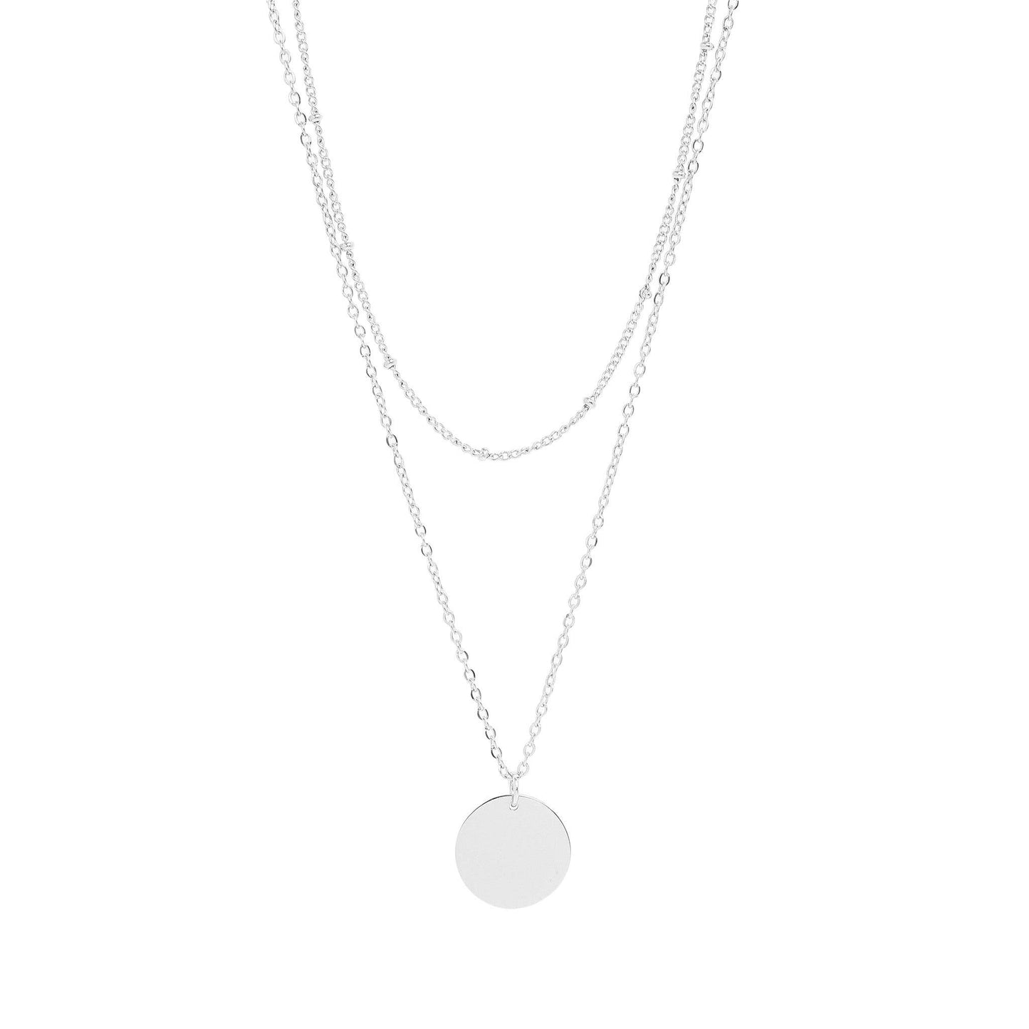 Engravable Loop and Satellite Chain Blank Disk Layered Necklace