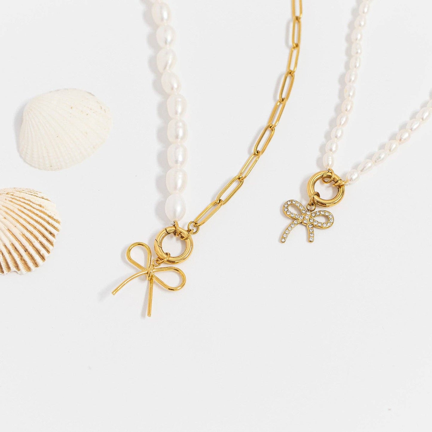 Freshwater Pearl Paperclip Split Chain Charm Holder Necklace