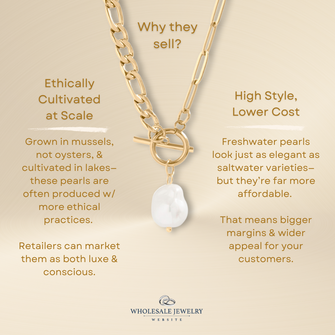 Freshwater Pearl Paperclip Split Chain Charm Holder Necklace