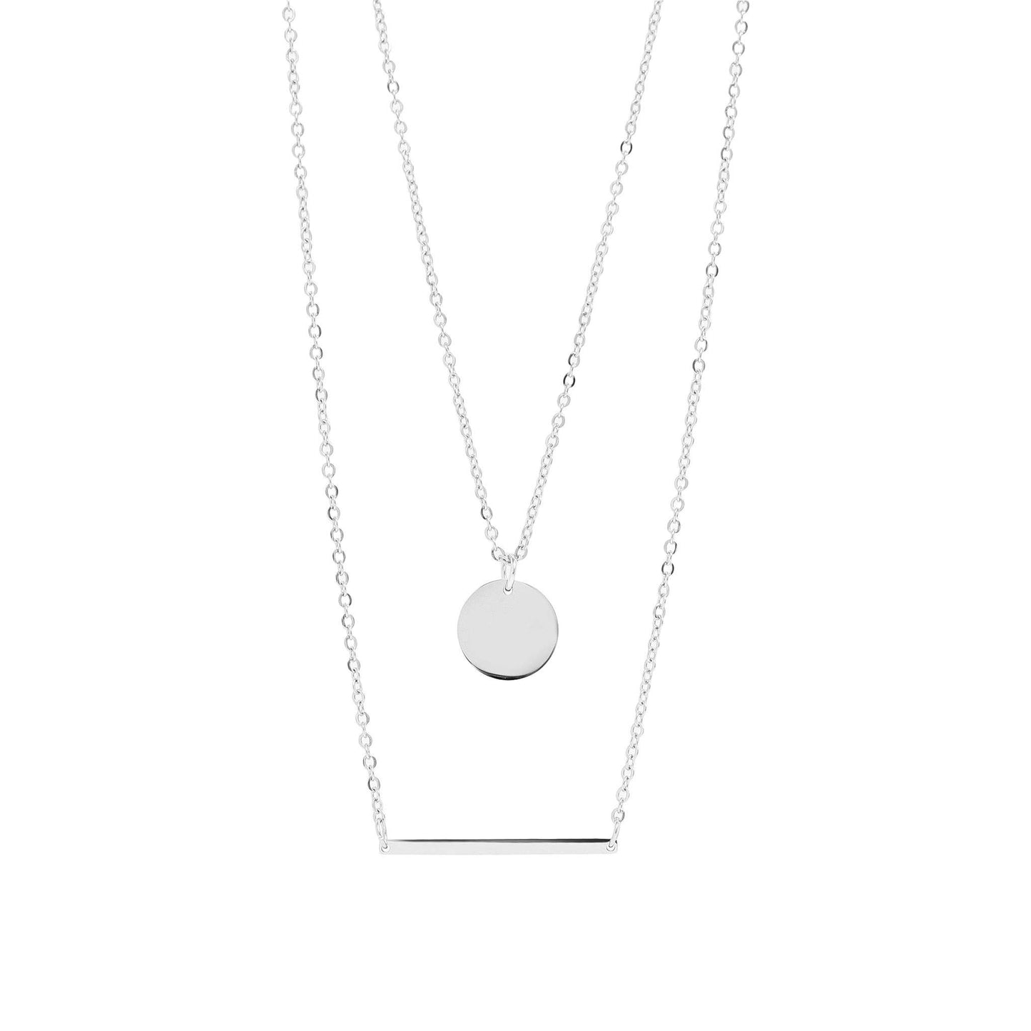 18K Gold PVD Stainless Steel Circle and Bar Layered Chain Blank Necklace