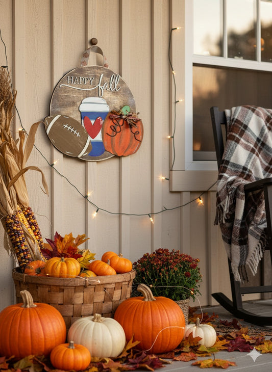 Round Happy Fall Doorhanger Sign
