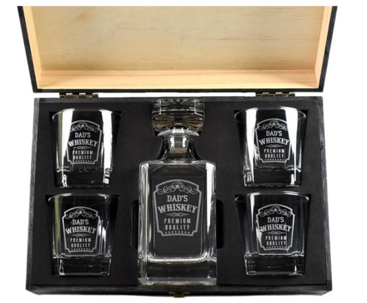 Whiskey Decanter & Glass Set in Wood Box