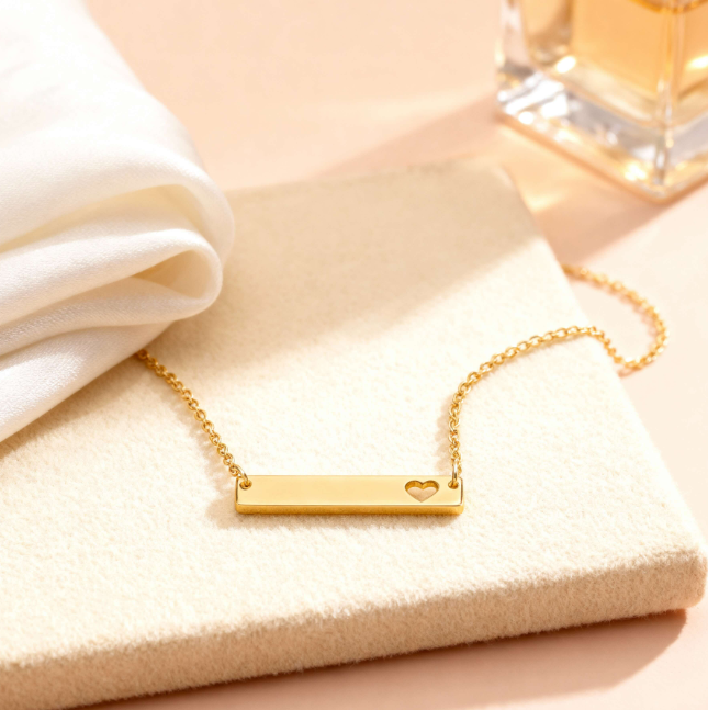 Engravable Cutout Heart Bar Keeper Necklace