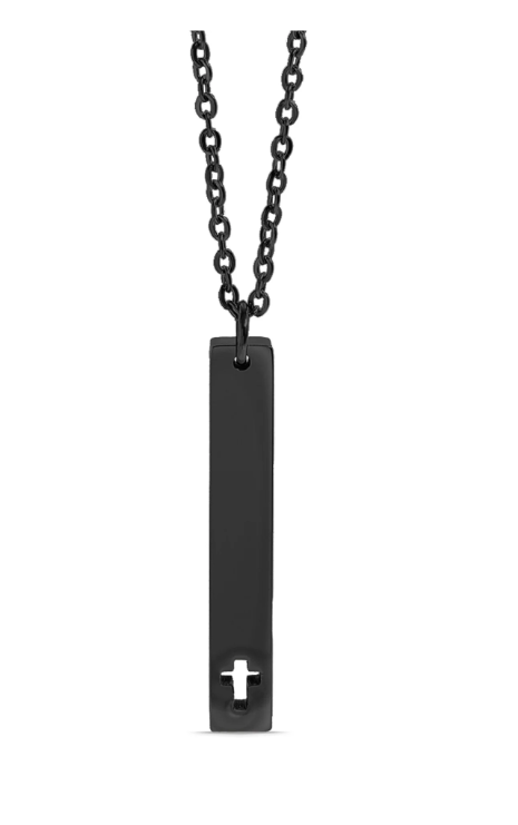 Engravable Cutout Cross Bar Necklace