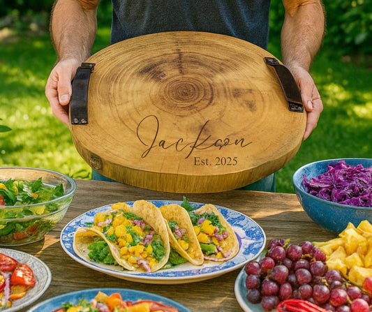Wood Slice Tray With Handles