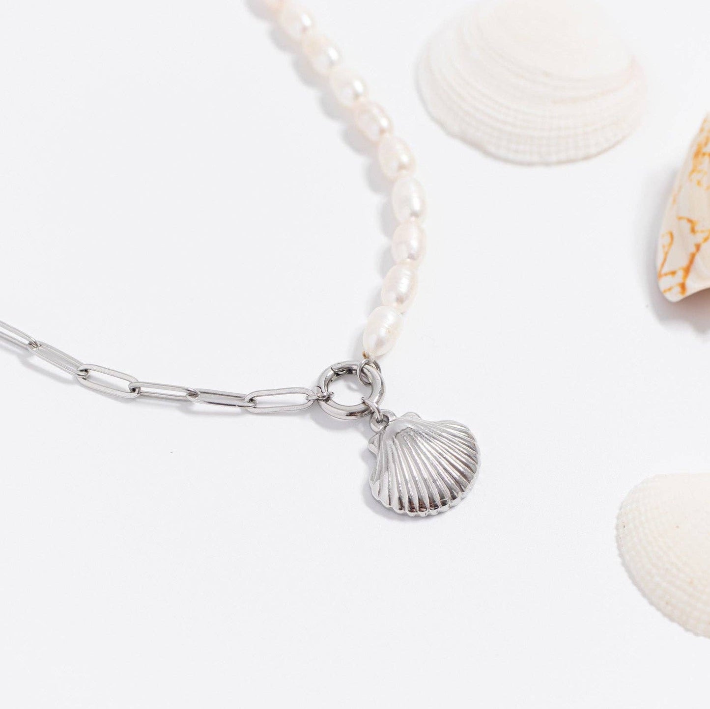 Freshwater Pearl Paperclip Split Chain Charm Holder Necklace