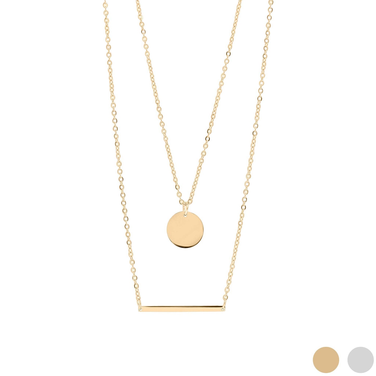 18K Gold PVD Stainless Steel Circle and Bar Layered Chain Blank Necklace